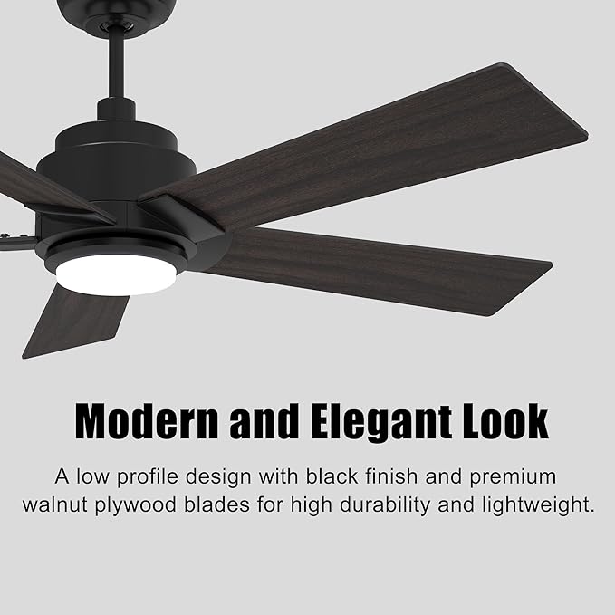 SMAAIR Smart WiFi LED Ceiling Fan, 52inch Plywood Outdoor Smart Ceiling Fan with Remote, App Control with Timer and Schedule, Compatible with Alexa/Google Assistant/Siri Shortcuts (Black/Walnut)