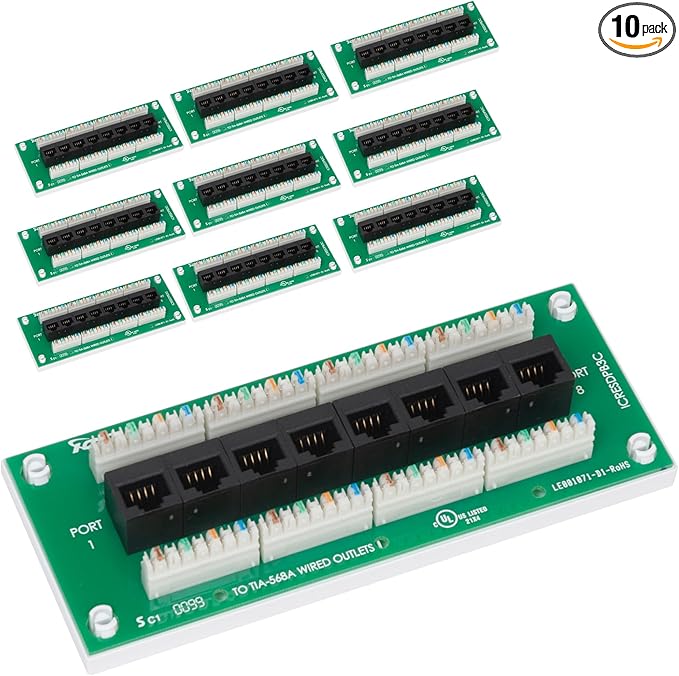 ICC 8-Port CAT6 Ethernet Data Module with Universal Adhesive Mount, UL Listed, Compact PCB Board, 10-Pack