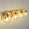 Beionxii 4-Light Bathroom Vanity Light Fixtures, 3 Light Brushed Gold Bathroom Light Fixtures with Clear Glass Shade, Modern Wall Sconces Lighting Over Mirror, Living Room, Hallway, BX-VL03BG-4CG