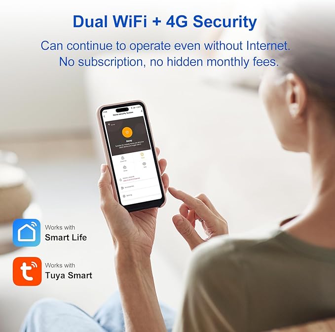 WiFi Wireless Alarm System for Home Security - 24/7 Protection Smart Home Devices 4.3" Touch Screen, GSM/4G+WiFi, App Instant Alerts, No Monthly Fee, Alexa Compatible for Villa, Kids Safety(24Pcs)