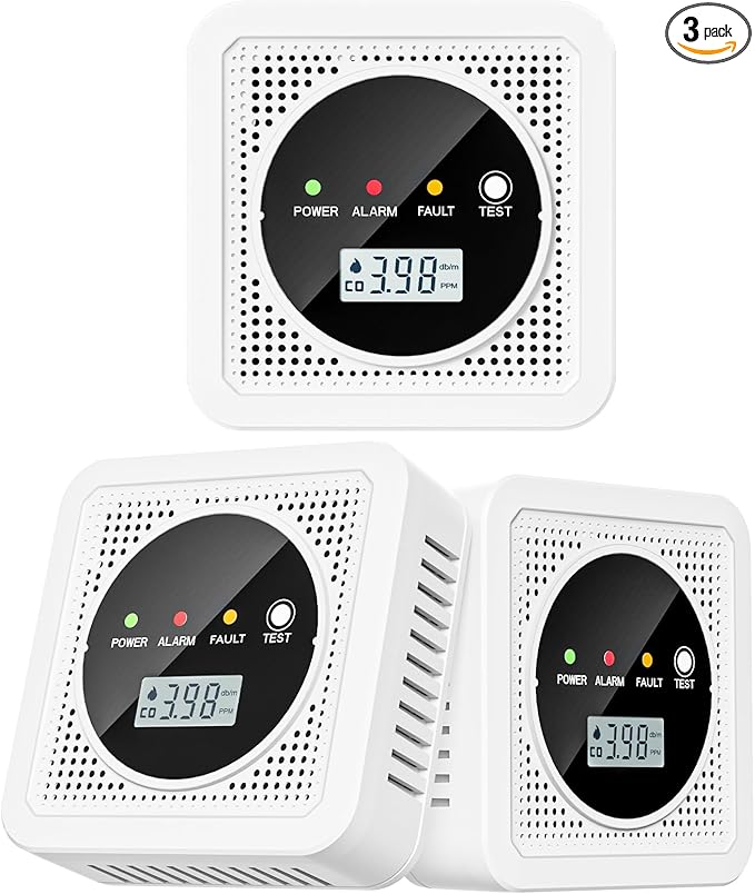 3 Packs, 2-in-1,Smoke Carbon Monoxide Detector,Carbon Monoxide Detector,Smoke Alarm,CO Alarm, 85 db Sound,Battery Powered CO Alarm with LEDs,LCD Digital Screen,Test Button