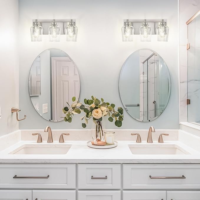 METWET Bathroom Light Fixtures, 3-Light Modern Vanity Light with Clear Glass Wine Glass-Shaped Shade, Vanity Lighting Fixtures Over Mirror, Brushed Nickel, VL155-BN-3