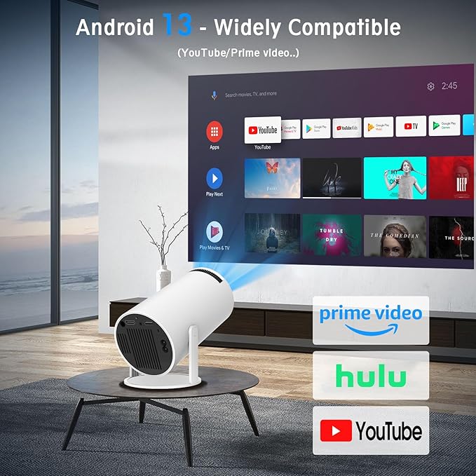 Mini Projector, Support 4K 1080P Portable Projector with Dual Band WIFI6 5G Wireless 5.2 Bluetooth Android 11, 160 ANSI Lumens, 180° Rotatable, Auto Keystone Correction,35"-130" Screen Video Projector