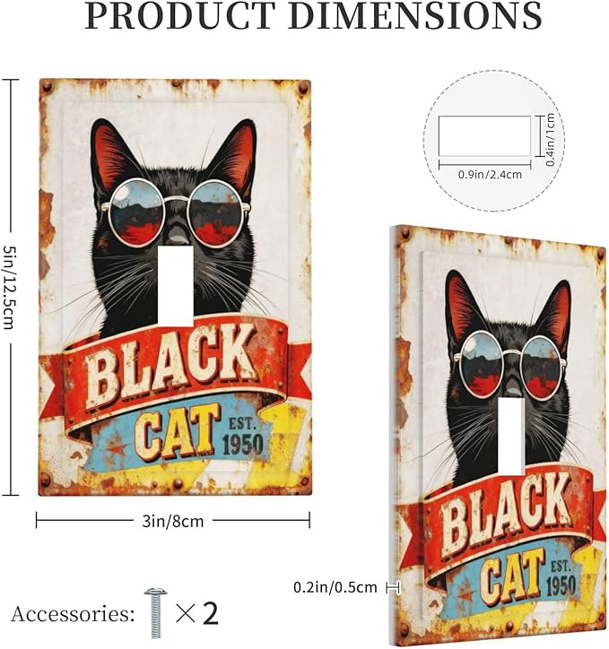Bvtewkhz Black Cat Vintage 1 Gang Single Toggle Decorative Outlet Covers Light Switch Plate Electrical Receptacle Switchplate For Bathroom Kitchen Bedroom