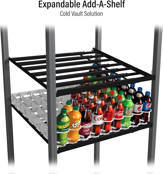 Display Technologies Cold Vault Expandable Add-A-Shelf (Pack of 4) - Maximize Storage and Organization in Your Cold Storage, Drink Organizer for Cans, Bottles and More