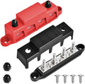Bolipoeq Bus Bar 250A 12V Power Distribution Block 4 x 3/8"(M10) Studs for Automotive Marine Car Audio, 12 Volt Battery Busbar Terminal Block with Waterproof Cover (Pack of 2, Positive & Negative)