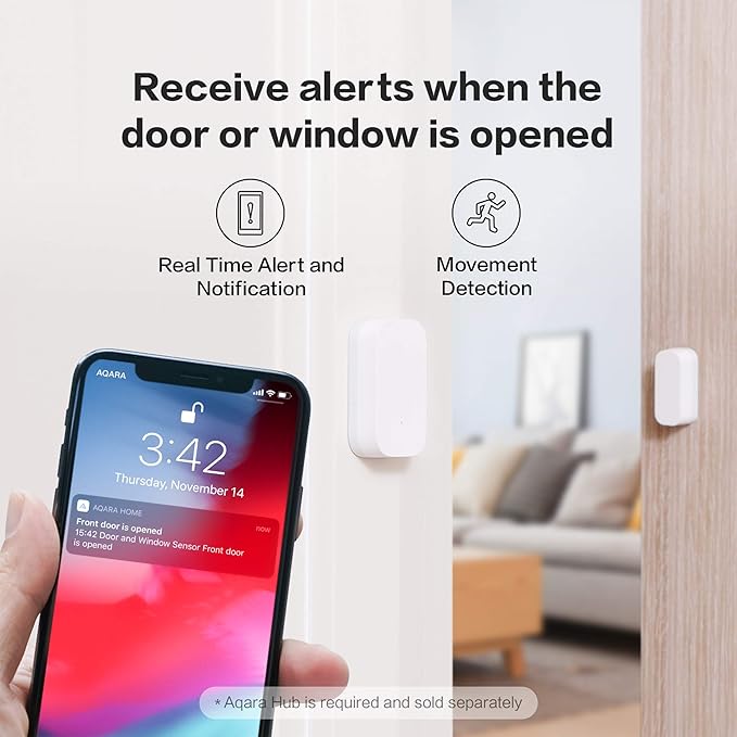Aqara Zigbee Door and Window Sensor, Wireless Contact Sensor, Home Automation, Requires Aqara Hub (not 3rd-Party), Zigbee Connection, Kid Safety, Compatible with Apple HomeKit, Alexa, IFTTT
