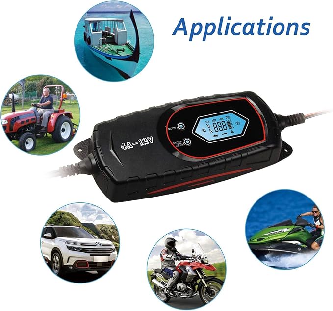 GOOSUO Car Trickle Battery Charger, Battery Maintainer Automatic, 6V 12V Fully Automatic Smart Battery Charger, Trickle Charger Multipurpose Set for Trucks, Motorcycles, Lawn Mower, Scooter