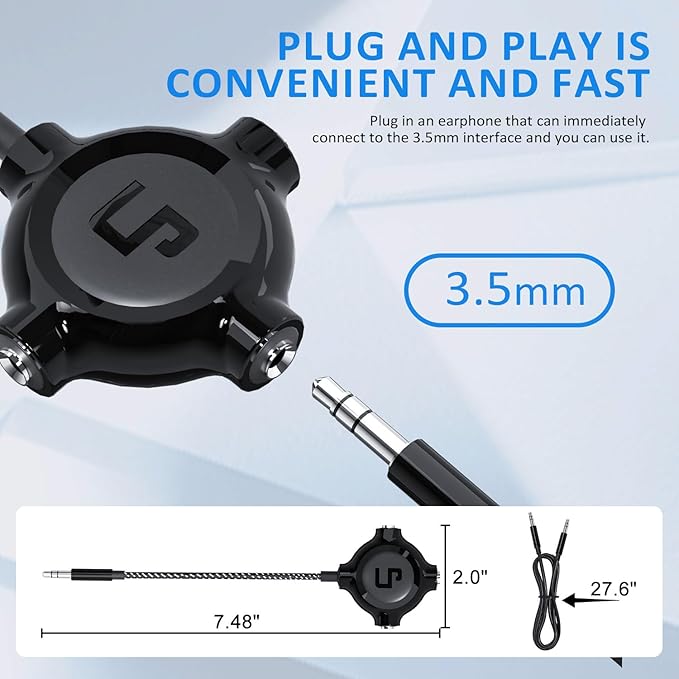 LP Headphone Splitter, Nylon-Braided 3.5mm Audio Stereo Splitter, Male to 3 Female Ports for MacBook, Mac, iPad, iPhone(≤6), iPod, Tablet, Laptop, PC, Earphone, Kindle, MP3 Player, Speaker & More