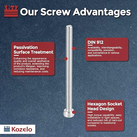 Kozelo 25pcs Socket Head Cap Screws - [M5-0.8 x 70mm] 304 Stainless Steel Allen Socket Drive for Electrical Motor 3D Printing Fan Engine Replacement Use, Silver