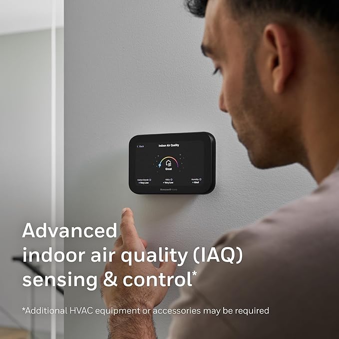 New Honeywell Home X8S WiFi Smart Thermostat with Video Doorbell Compatibility, IAQ Control, and Customizable Touchscreen Display, Black