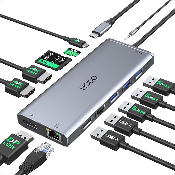 USB C Docking Station Dual Monitor for Dell HP Lenovo Surface Laptop USB Hub for Laptop Adapter, Docking Station Dual Monitor HDMI USB C Dongle with 2 HDMI DP 5 USB Ports 100 W PD SD TF Ethernet Audio