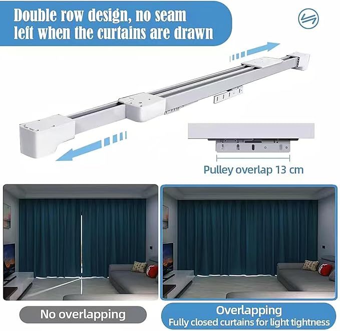 TIPIACE Rechargeable Motorized Curtain tracks to Remote Control Ceiling Mount Electric Retractable Curtain Rail Compatible with Alexa Google Home via Hub (L 94-177 inch OR 240cm - 450cm)