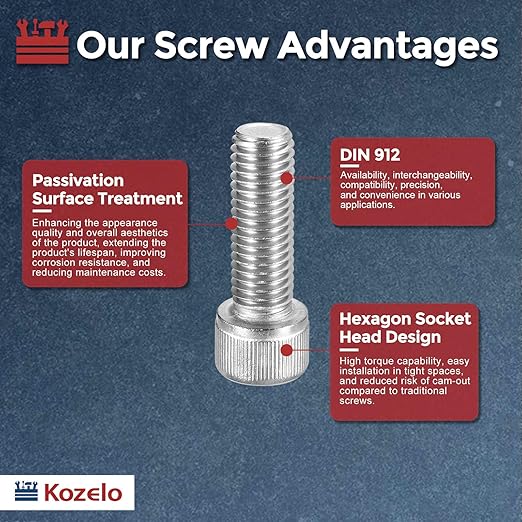 Kozelo 4pcs Socket Head Cap Screws - [M12-1.75 x 35mm] 304 Stainless Steel Allen Socket Drive for Electrical Motor 3D Printing Fan Engine Replacement Use, Silver