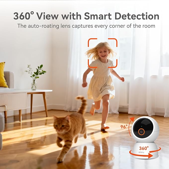 xpai Indoor Camera Wireless, 3K Indoor Camera No Subscription,360° Motion Detection Room Cameras for Google TV, 5G Wireless Cameras with 2-Way Audio, Security Cameras for Baby and Pet