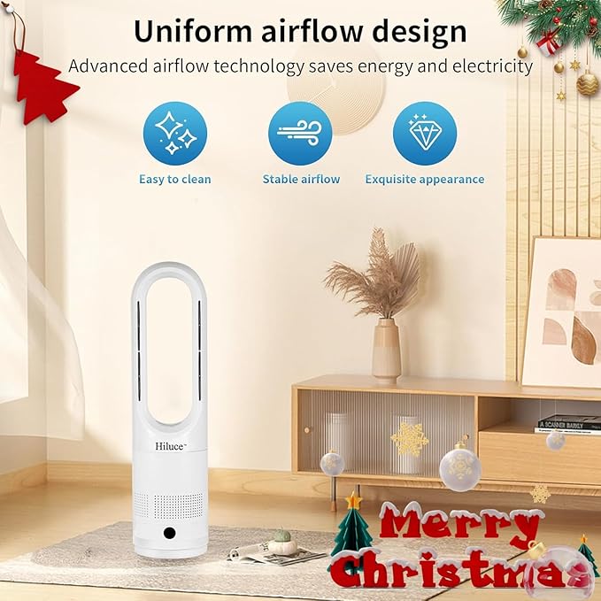 Hiluce All Season Bladeless Fan, 1400W Space Heater & 40W Tower Fan Combo with Remote,25dB Quiet Heater Fan Combo for Indoor Use,Tip Over and Overheat Protection 80°Oscillation,8Levels, 9H Timer,22"