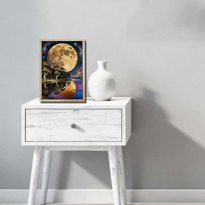 URVIP LED Glowing Photo Frame, 3D Starry-Sky Blue Moon Wall Art, 9x12 Inches Dimmable Light Up Light Painting for Bedroom, Unique Aesthetic Decor, Great Birthday Gift for Women Men