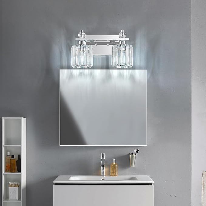 FDPBY Bathroom Vanity Lights 2-Light Chrome Modern Crystal Vanity Light Fixtures Over Mirror Crystal Bathroom Vanity Lighting Fixtures