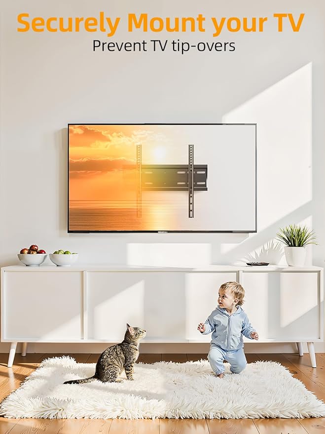 IWORKBOARD 43 50 55 inch Fixed Low Profile TV Wall Mount for 24-65 inch LED/LCD & Flat/Curved TVs, Universal Wall Mount Bracket with Safe Lock, Max VESA 400x400mm, up to 99Lbs & 16 '' Stud