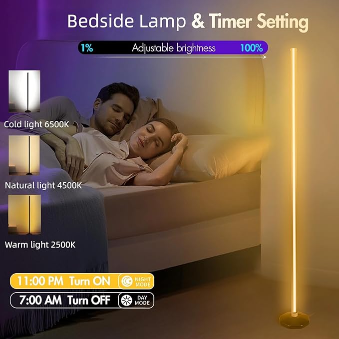 PTVGS LED RGB Corner Lamp: Smart RGB LED Corner Floor Lamp Adjustable Height with 16 Millon RGBWIC Color Changing Lights 300+ Scene,Music Sync&Timer,Ambient Lighting for Living Room,Bedroom,Game Room