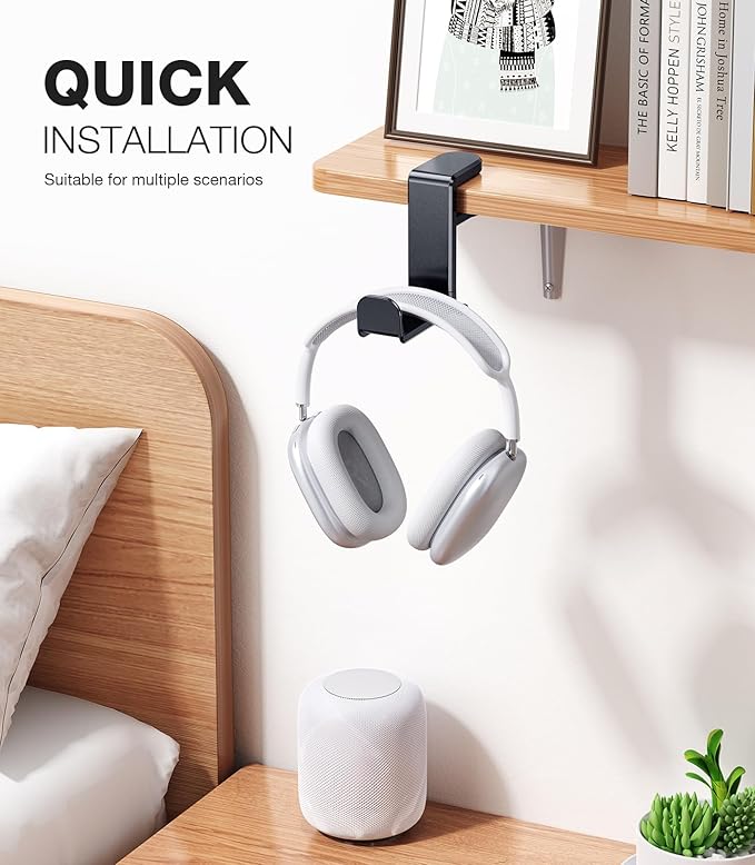 Coolpow Gaming Headphone Stand for Desk【360°Rotating】PC Headset Holder for Desk Hook Mount, Headset Stand Holder Clip Under Desk Headphone Hanger for Airpods Max, HyperX, Sennheiser All Headphone Size