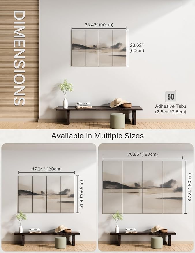 Wall Art Acoustic Panels,35''X24''Sound Absorbing Panels-8-Pack with 50 Adhesive Tabs, Decorative Sound Absorbing Panels for Living Room and Recording Studio, Offices-Mist Reflections