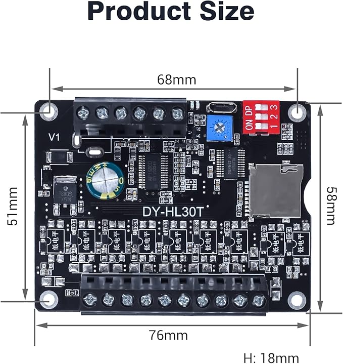 30W Voice Playback Module, PEMENOL DC 9-24V Voice Broadcast Device 9 Trigger Interfaces 8 I/O Trigger Modes MP3 Music Player Support TF Card 32G Max for Speaker Module DIY Kit