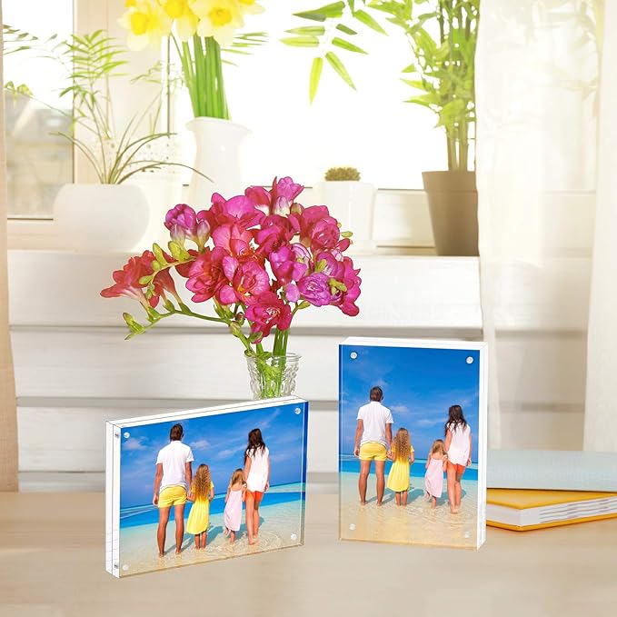 Meetu Acrylic Picture Frame 4x6 Tabletop Photo Frame Magnetic Double Sided Frame Free Standing Desktop for Display Document, Certificate, Photograph, Artwork in Office Room