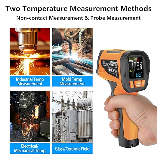 TEMIRUP Infrared Thermometer High Temperature Gun -40℉ to 1922℉, 30:1 Pyrometer Digital IR Laser Thermometer Temp Gun with Probe for Cooking, Pizza Oven, Engine, Kilns, Forges, Industry & Home Repair