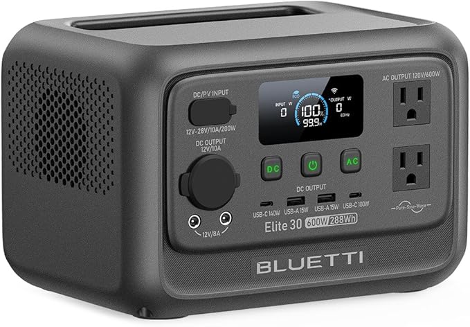 BLUETTI Elite 30 V2 Portable Power Station 600W (Power Lifting 1500W), 288Wh LiFePO4 Battery with 10ms UPS, Emergency Backup Power for Home Blackout/Winter Storm, Solar Generator for Camping/Road Trip
