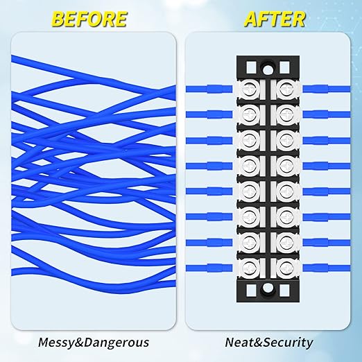 Joinfworld Terminal Block 25A 600V Dual Row Screw Terminal Strip with Cover, 8 Position Pre-Insulated Wire Terminal Block with Jumpers - 4 Pack