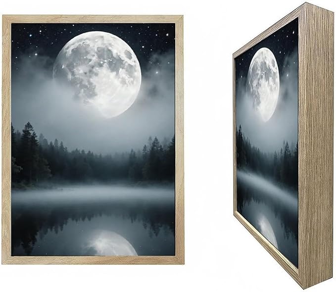 URVIP LED Glowing Photo Frame, 3D Starry-Sky Moon Lake Misty Forest Wall Art, 9x12 Inches Dimmable Light Up Light Painting for Bedroom, Unique Aesthetic Decor, Great Birthday Gift for Women Men