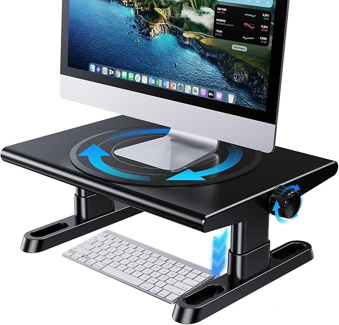 NIFBANG Monitor Stand Riser for Desk,360°Rotation Freely Height Adjustable by Knob,4.4-5.8 Inches,Ergonomic Monitor Stand Mount, Desktop Monitor Stand Riser for Computer,Laptop,Printer,Tv,Black