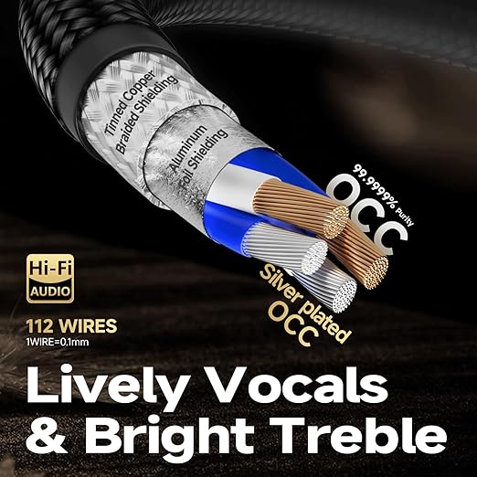 TODN Audiophile RCA Cables 3ft with Silver-Plated-OCC Core HiFi RCA Audio Cable Male to Male for Home Stereo System (3ft/1m, 1 Pair)