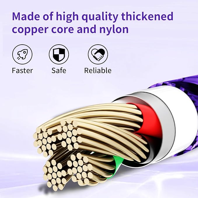 USB C Multi Charging Cable, (2 Pack 4FT), 3 in 1 Charging Cable Nylon Braided Universal Charger Cable with Type-C, Micro USB,IP Port for iPhone16/15 Series/Cell Phones & Pads and Other Devices-Purple