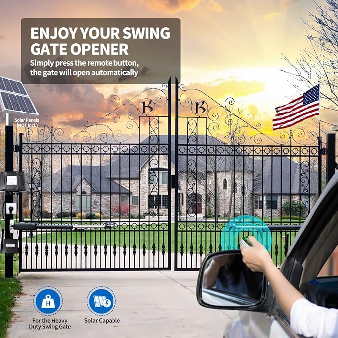 TOPENS A8132 Dual Swing Gate Opener Heavy Duty Automatic Gate Motor for Double Swing Gates Up to 18ft per Arm, Electric Driveway Gate Operator AC Powered with Remote Control Kit Solar Compatible
