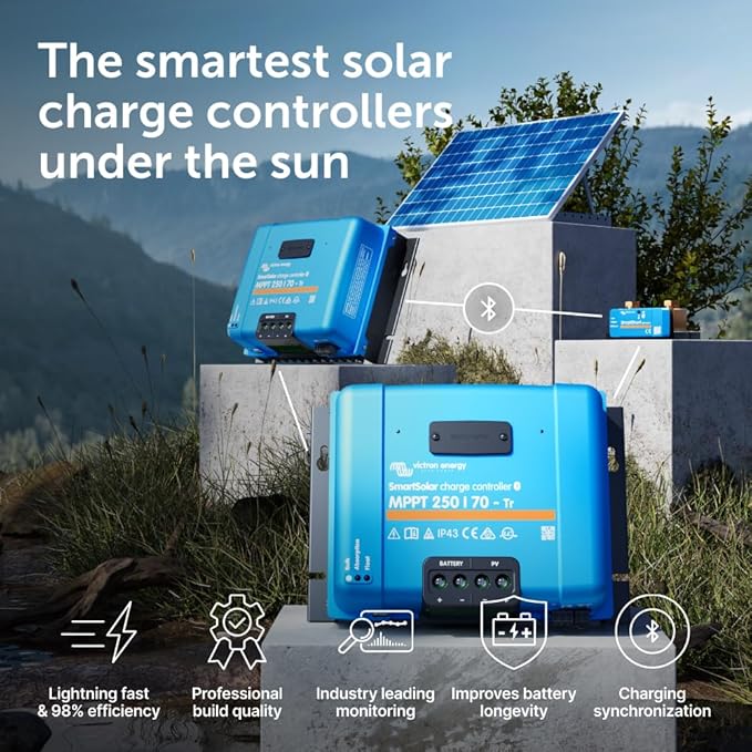 Victron Energy SmartSolar MPPT Tr Solar Charge Controller (Bluetooth) - Charge Controllers for Solar Panels - 250V, 70 amp, 12/24/36/48-Volt