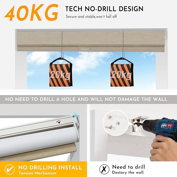Persilux Smart Motorized Blinds with Remote, No Drill Automatic Roller Shades for Indoor Windows, Light Filtering Linen Fabric, Electric Blinds for Windows, Weave Straw C162-4, Custom Size