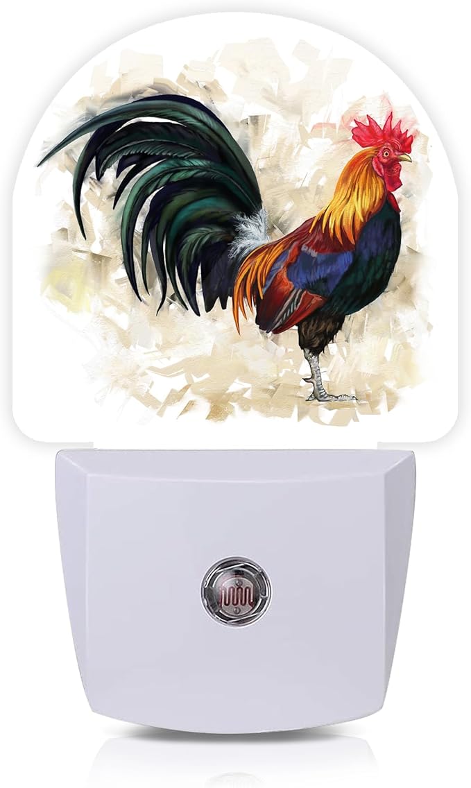 Axxitude Roosters Night Lights Plug into Wall for Girls Boys Room,Night Light LED Lamp Dusk to Dawn Sensor Round Lamp for Bedroom Bathroom Hallway Home Wall Decor Nightlight