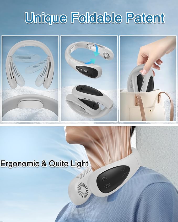 GAITIR Neck Air Conditioner, Portable Neck Fan with Cooling Plate 360°Cooling Airflow, 5000mah Rechargeable USB Fan Hands Free Bladeless Wearable Foldable Mini Fan for Men Women Home Office Outdoor