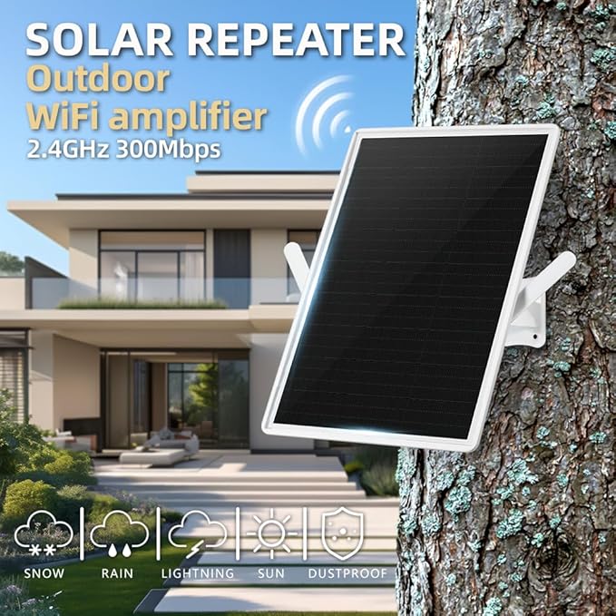 WiFi Extender Signal Booster Solar Battery Outdoor,Long Range up to 300-feet,Internet 2.4G WiFi Extender Booster,Wireless Signal Booster WiFi Repeater 300Mbps,Applicable to 2.4G Router (33 * 26CM)