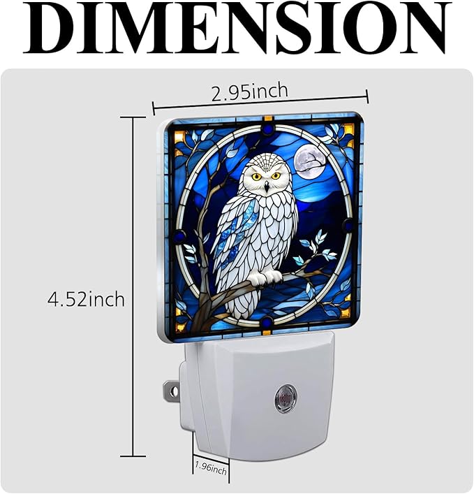 PODMemory Owl Stained Glass Night Lights Plug into Wall for Room, Owl Night Light LED for Bedroom