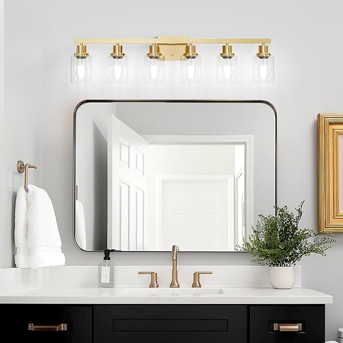 DIKAIDA 6 Light Gold Bathroom Vanity Light,Bathroom Light Fixtures, 38" Modern Brushed Gold Vanity Lighting Fixtures for Bathroom Over Mirror, Gold Sconces Wall Lighting for Bedroom