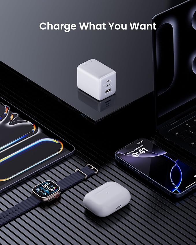 Wegear 100W USB C Charger Block, 3-Port Compact Foldable Power Adapter USB Wall Charger for MacBook Pro/Air, Dell XPS, iPad Pro, iPhone Series, Galaxy S25/S24, and More