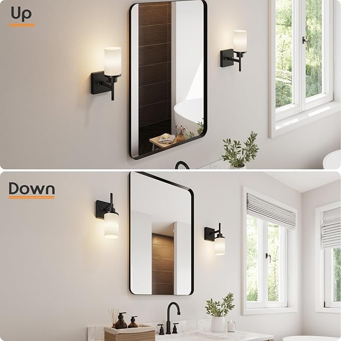 AONEON Wall Light Fixtures Matte Black Bathroom Vanity Lights Over Mirror with White Frosted Glass, Wall Lamps for Hallway Washroom Porch Entrance T001MB-L1