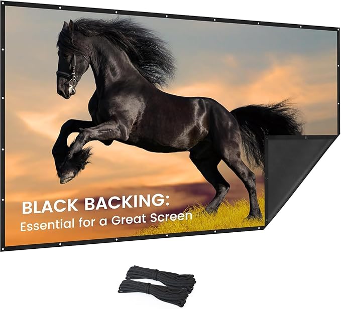 2025 Upgraded Portable Projector Screen - Black Backing,Straight Edges, Foldable, Washable and Wrinkle-Free - for Indoor Home Theater and Outdoor Cinema - 200 inch White 16:9 by IOLIEO