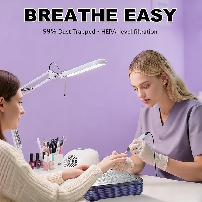 Nail Dust Collector | 1000PA Nail Fan Dust Collector | 10 Speed Levels | Low Noise & Strong Suction | Reusable Filter, 10 Pads + Nail Dust Brush | for Acrylic Nails, Salon & Home -Purple Diamond