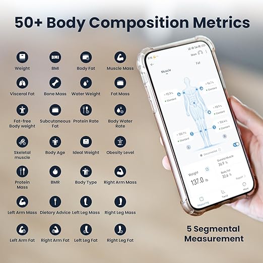 YINOLIFE Smart Scale for Body Weight, 8 Electrode Bathroom Scale for Weight Fat BMI Muscle Mass, 28 Full Body Composition Analyzer, Accurate Weight Scale, Rechargeable, 400 lbs, White