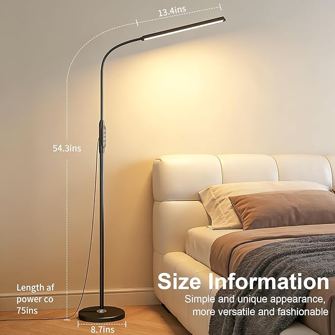 dujunlinghang Bright LED Eye-Protecting Reading Floor Lamps Touch and Remote Dimming 3000-6000k, Tattoo Craft Drawing Makeup Adjustable Gooseneck Standing Light,Living Room Chair Sofa Bedroom Office