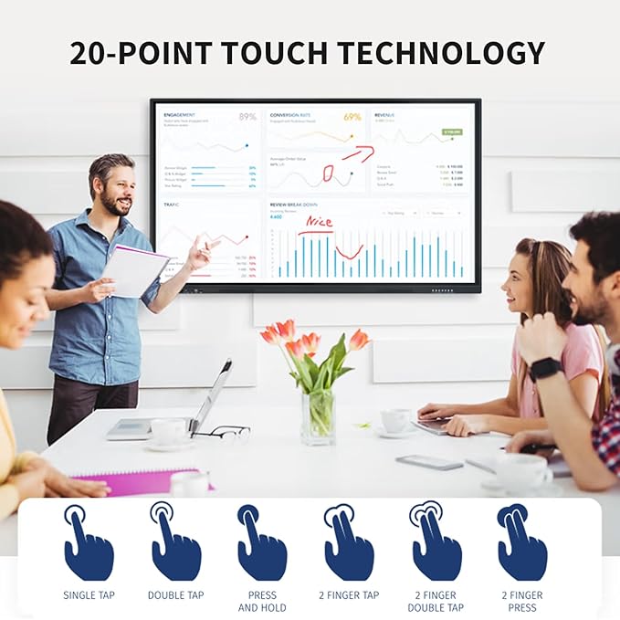 TouchWo 98" Touchscreen Monitor Smart Board, 4K Interactive Presentation Electronic Whiteboard with Android 13, Digital Signage Display for Office, Classroom,RAM 4GB+ ROM 32GB